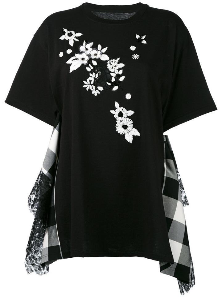 Antonio Marras - Embroidered Panel T-shirt - Women - Cotton/polyester - 2, Black, Cotton/polyester