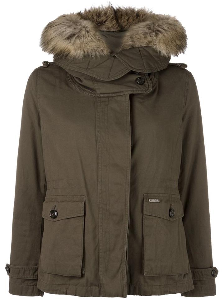 Woolrich 'scarlett' Short Eskimo Jacket, Women's, Size: Small, Green, Feather Down/polyamide/racoon Fur