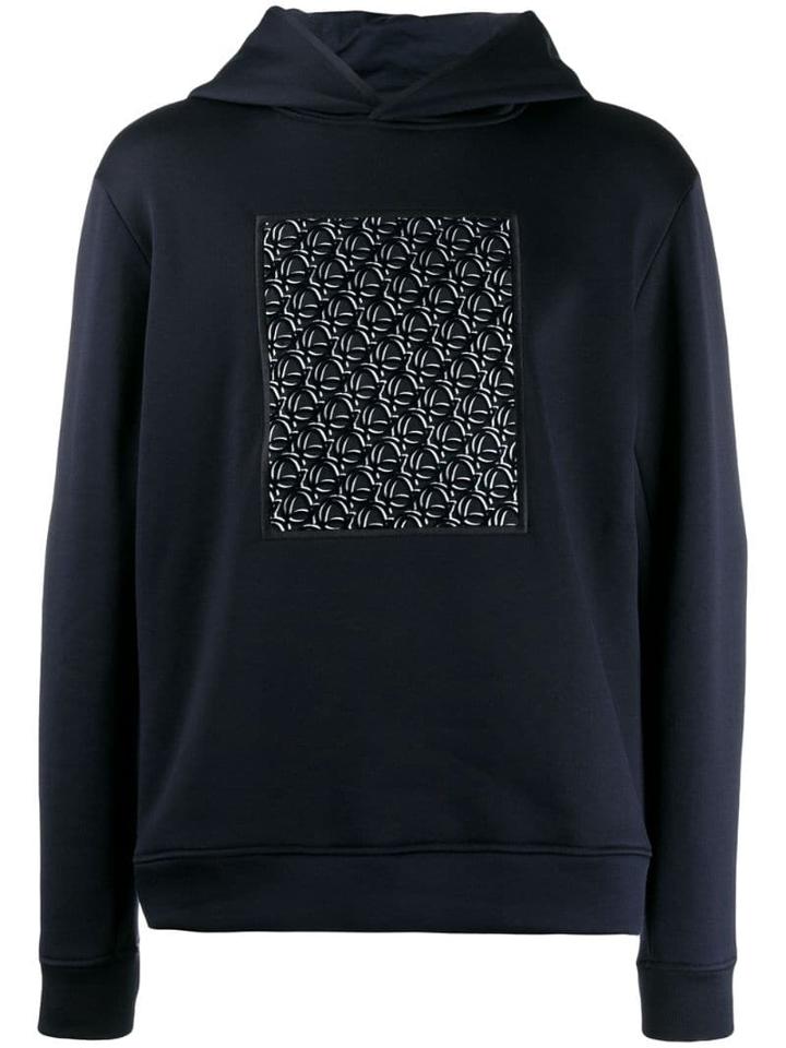 Giorgio Armani Logo Print Hoodie - Blue