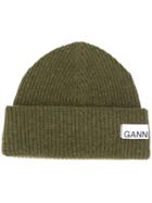 Ganni Ribbed Logo Beanie - Green