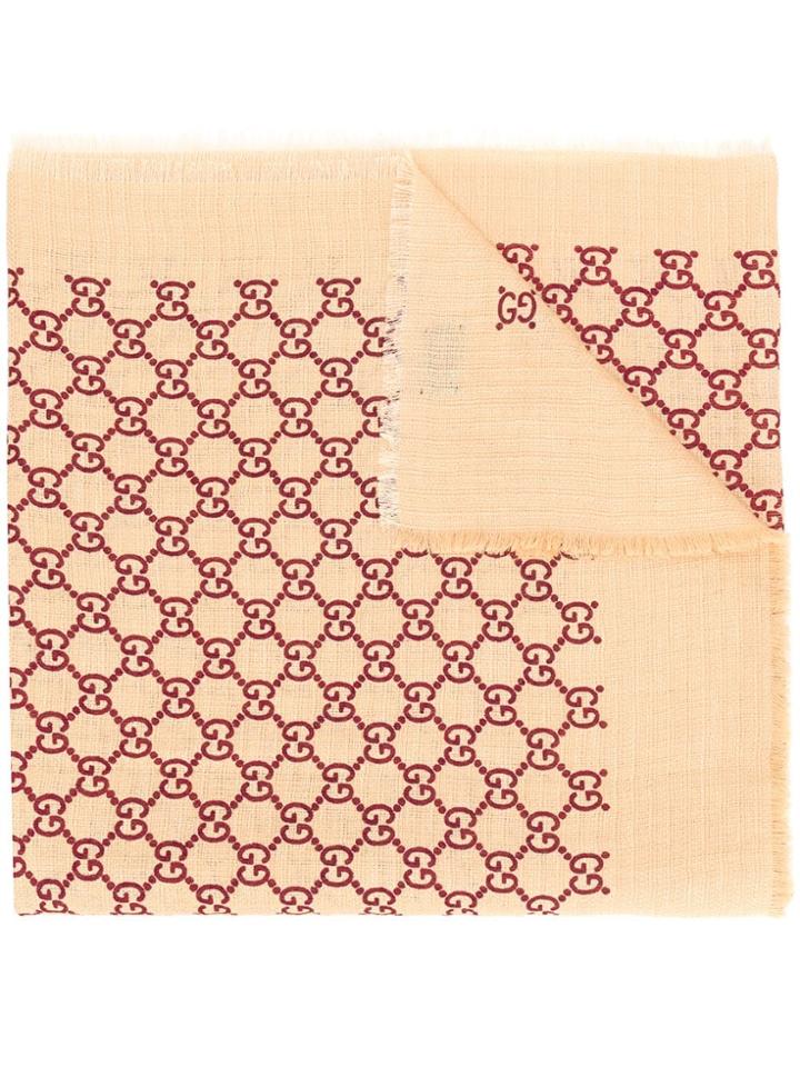 Gucci Embroidered Gg Scarf - Yellow