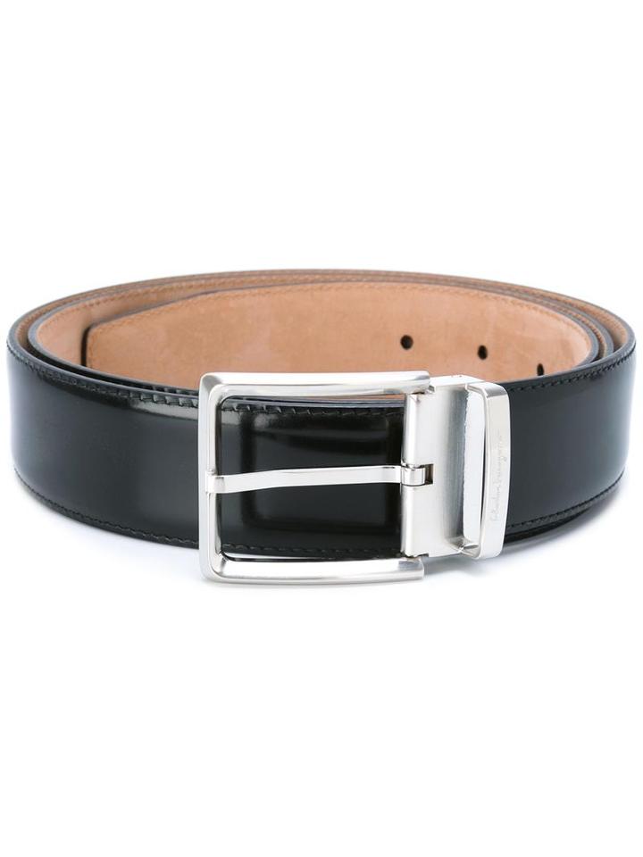 Salvatore Ferragamo Square Buckle Belt, Men's, Size: 115, Black, Calf Leather