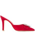 Paris Texas Crystal Buckle Pointed Mules - Red