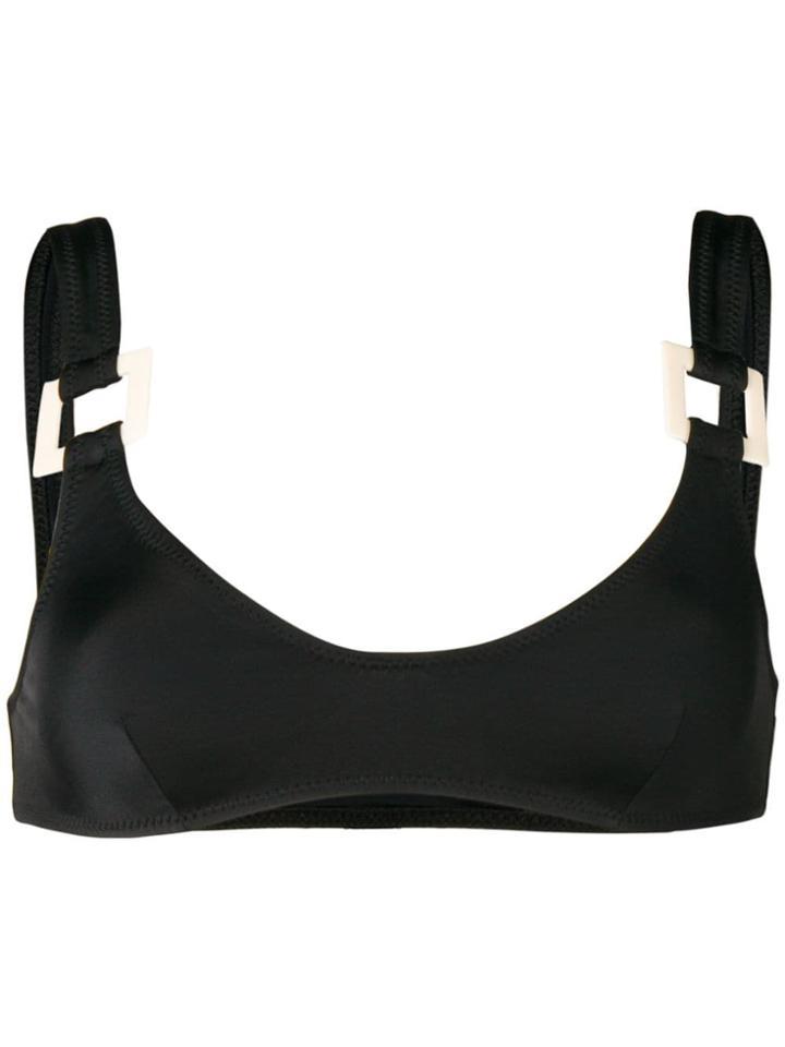 Solid & Striped Square Appliqué Detail Bikini Top - Black