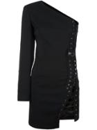 Anthony Vaccarello One Shoulder Fitted Dress, Women's, Size: 34, Black, Acrylic/cupro/wool