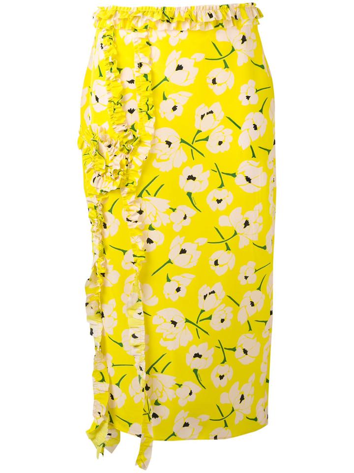 Rochas Floral-print Ruffle Detail Skirt, Women's, Size: 44, Yellow/orange, Silk