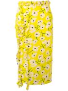 Rochas Floral-print Ruffle Detail Skirt, Women's, Size: 44, Yellow/orange, Silk