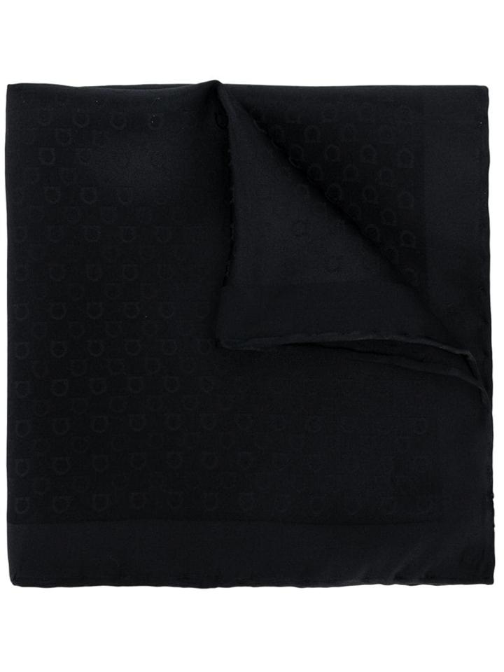 Salvatore Ferragamo Gancini Jacquard Pocket Square - Black