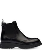 Prada Brogue Detailed Chelsea Boots - Black