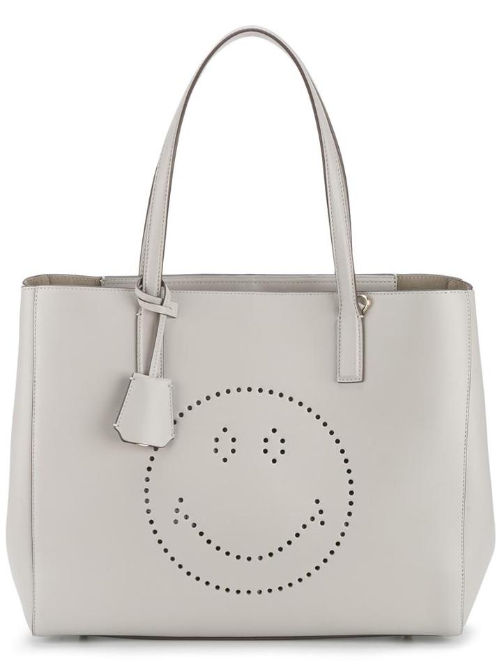 Anya Hindmarch Smiley Face Tote Bag, Women's, Grey, Leather/suede