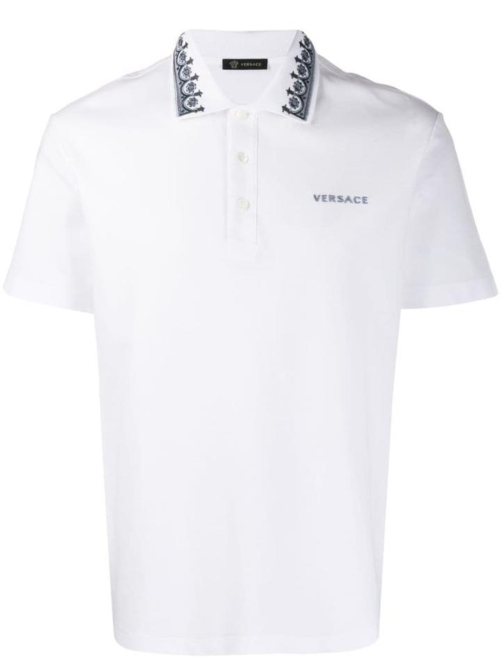 Versace Contrasting Embroidery Polo Shirt - White