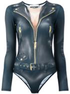 Moschino Trompe-l'oeil Biker Jacket Body, Women's, Size: 42, Black, Polyester/spandex/elastane