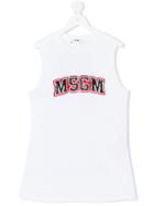 Msgm Kids Sequin Logo Top - White