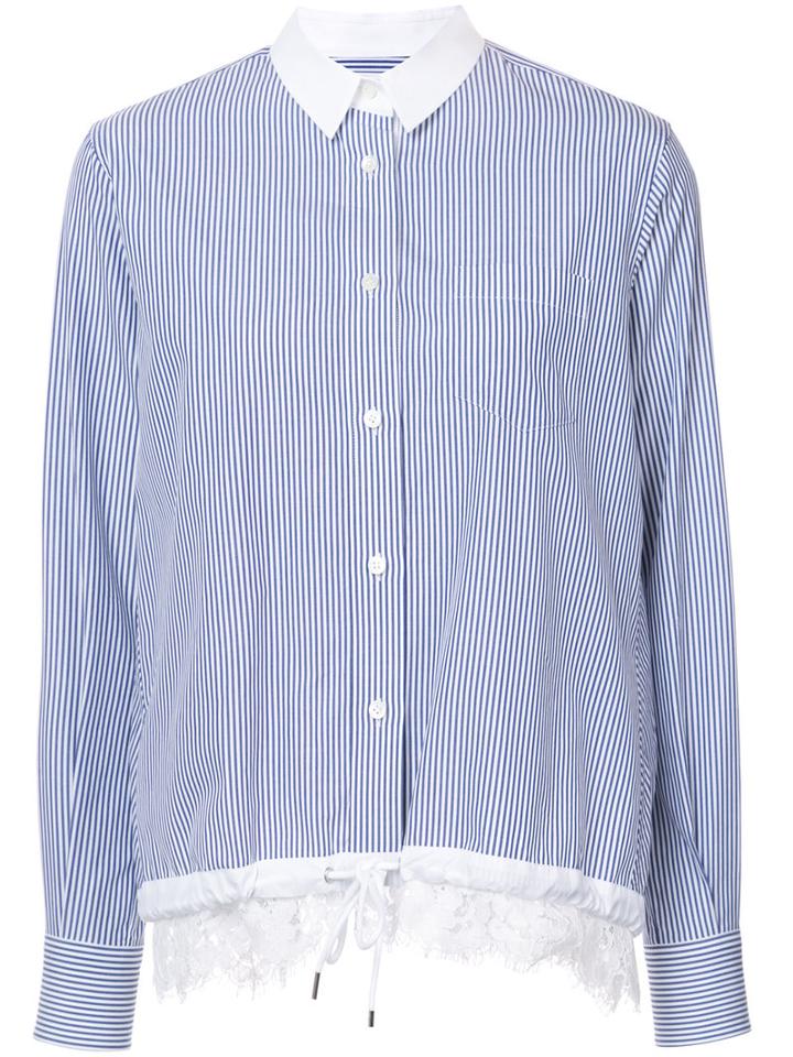 Sacai - Lace Insert Drawstring Shirt - Women - Cotton/polyester - 3, Blue, Cotton/polyester