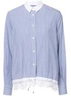 Sacai - Lace Insert Drawstring Shirt - Women - Cotton/polyester - 3, Blue, Cotton/polyester
