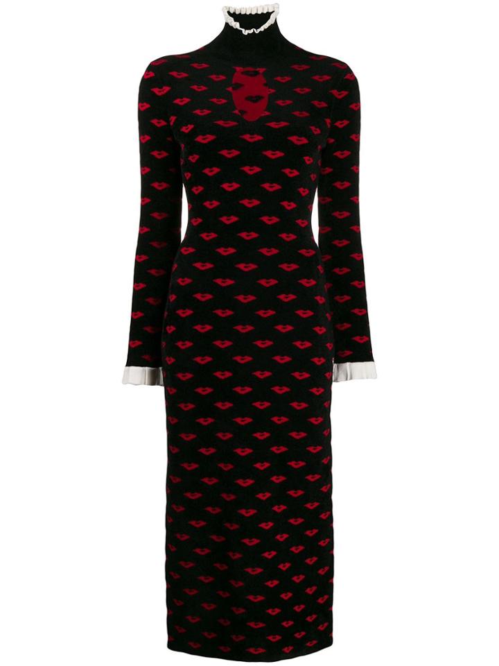 Temperley London Textured Lips Patterned Dress - Black