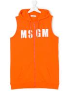 Msgm Kids Logo Print Sleeveless Hoodie - Yellow & Orange