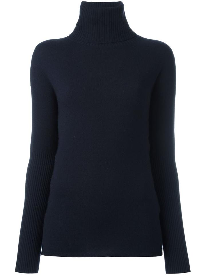 Michel Klein Ribbed Turtleneck Sweater, Women's, Size: 38, Blue, Nylon/viscose/angora/wool