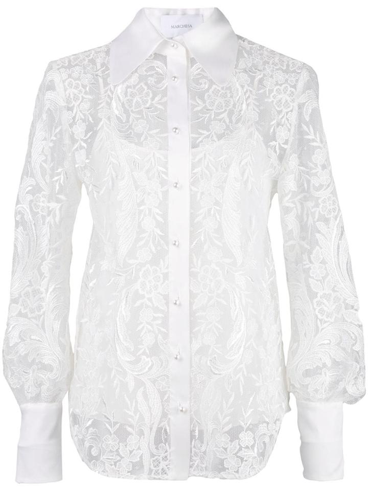 Marchesa Pearl Button Lace Shirt - White