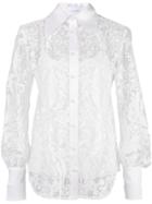 Marchesa Pearl Button Lace Shirt - White