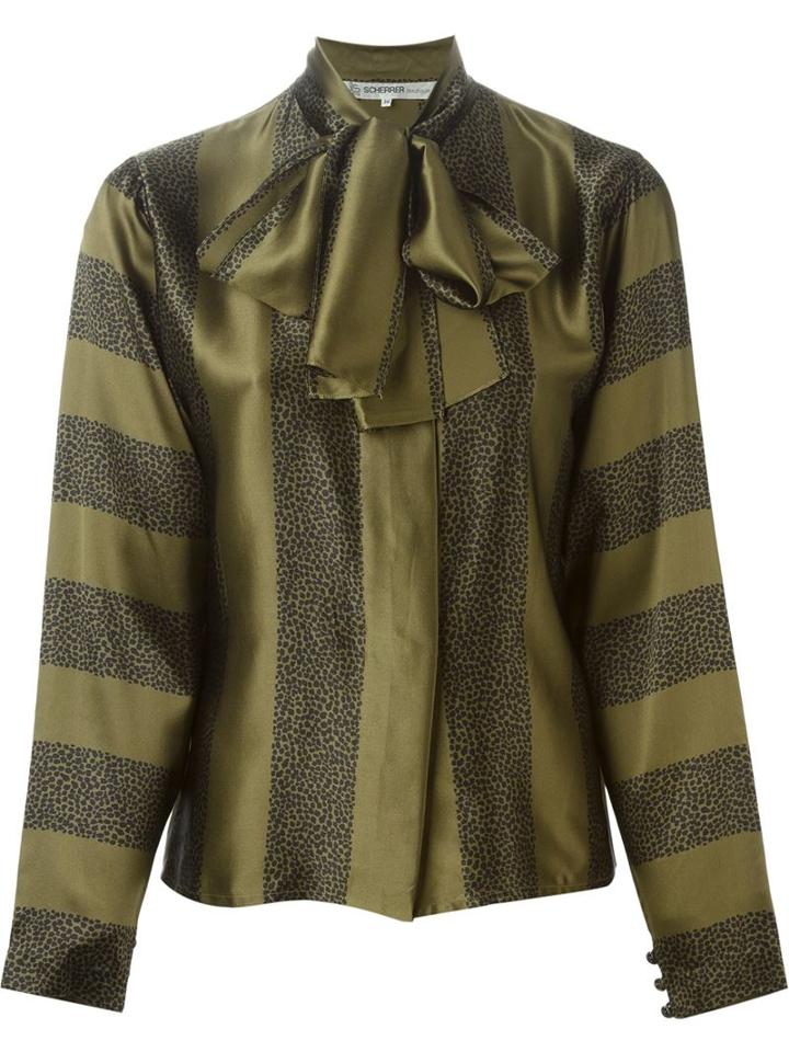 Jean Louis Scherrer Vintage Mixed Print Bow Blouse