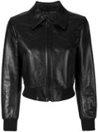 Prada Cropped Zip Leather Jacket - Black