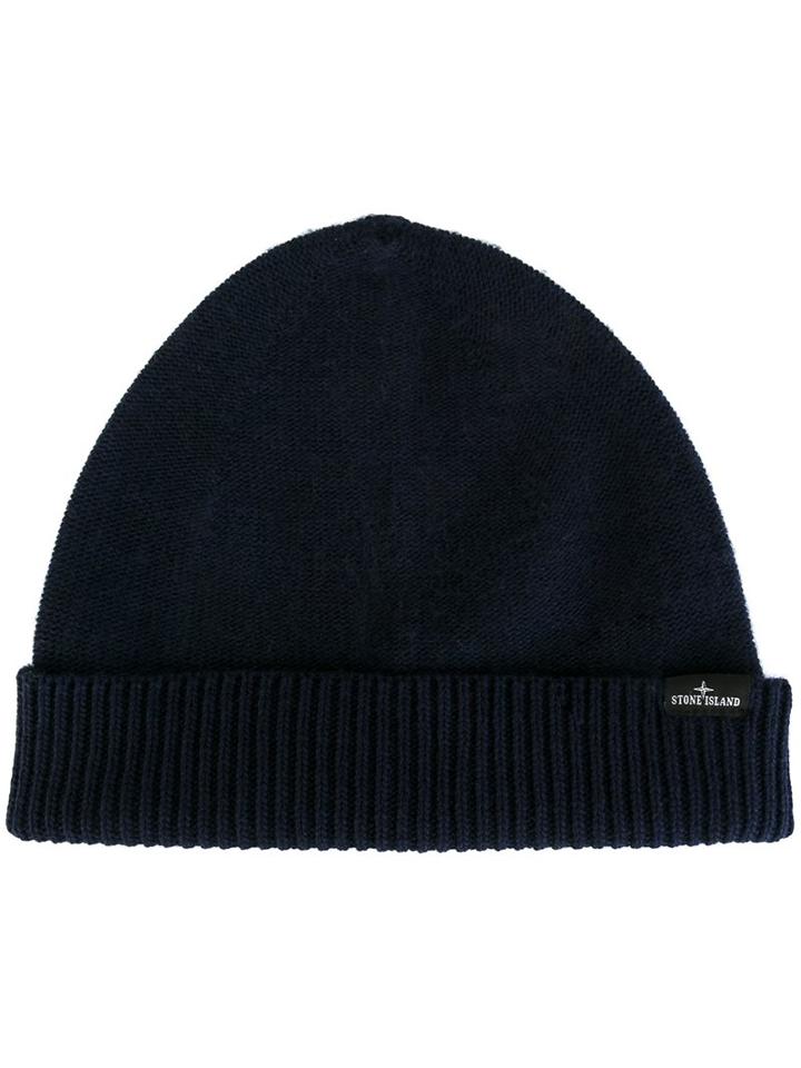 Stone Island Ribbed Knitted Beanie, Men's, Blue, Polyamide/viscose/cashmere/wool