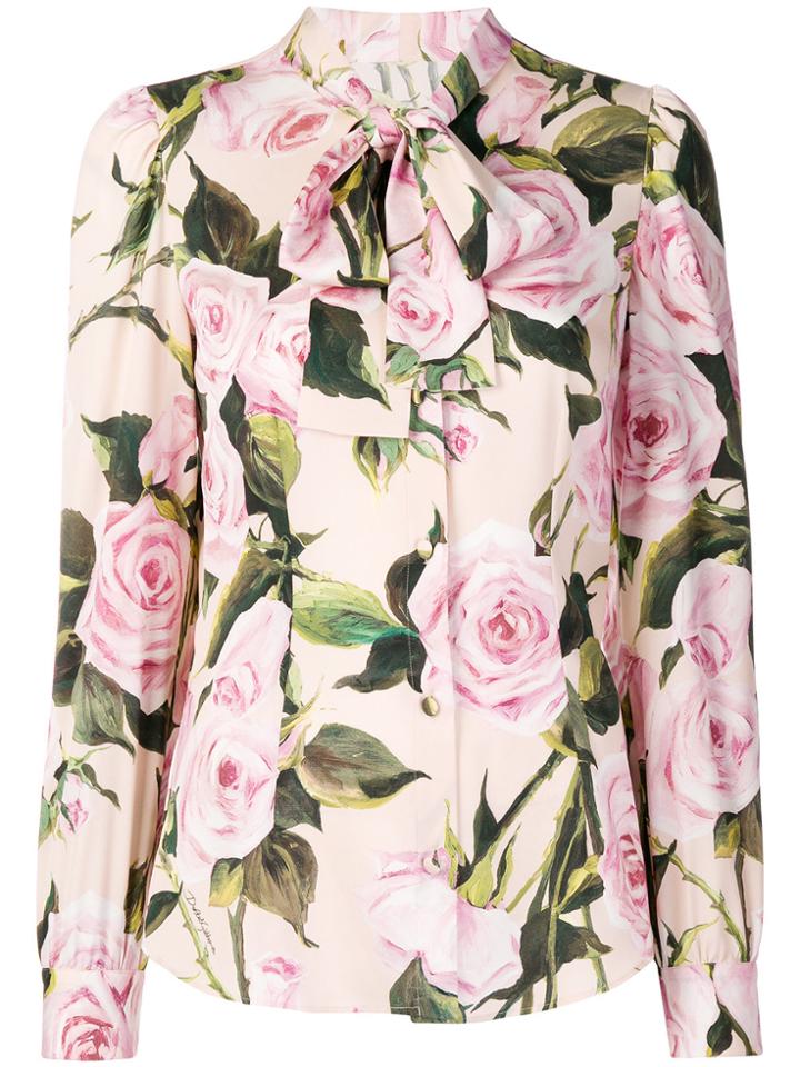 Dolce & Gabbana Rose Print Chiffon Blouse - Pink & Purple