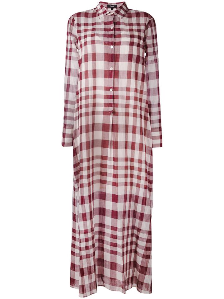 Theory - Plaid Maxi Shirt Dress - Women - Cotton - 6, Pink/purple, Cotton