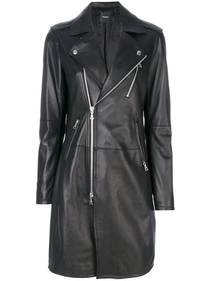 Theory Long Leather Jacket - Black