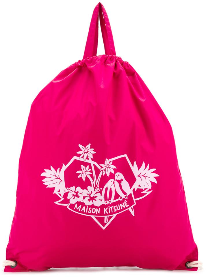 Maison Kitsuné Logo Drawstring Backpack - Pink & Purple