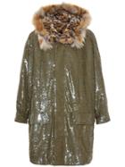 Ashish Sequinned Parka With Faux Fur Lining
