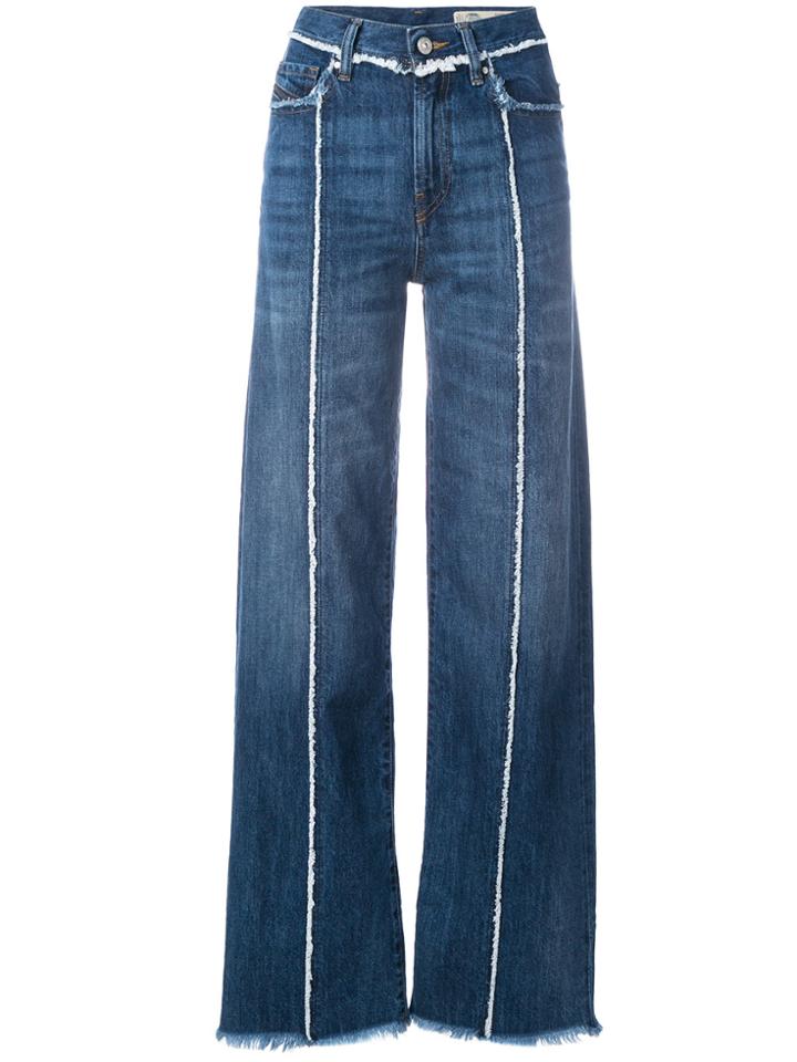 Diesel Frayed Seam Wide Leg Jeans - Blue