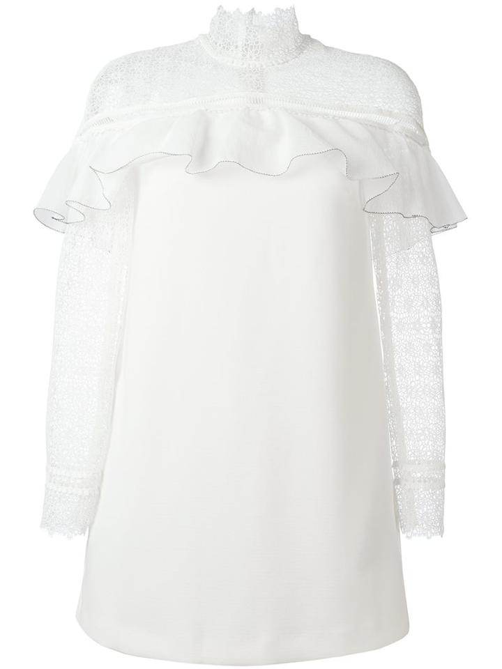 Self-portrait Lace Ruffled Cape Dress, Women's, Size: 10, White, Polyester/spandex/elastane/viscose/cotton