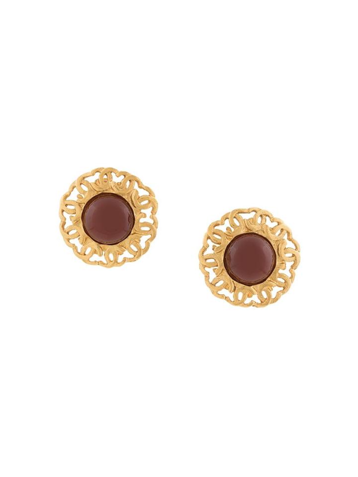 Chanel Vintage Logo Trimming Round Earrings - Metallic