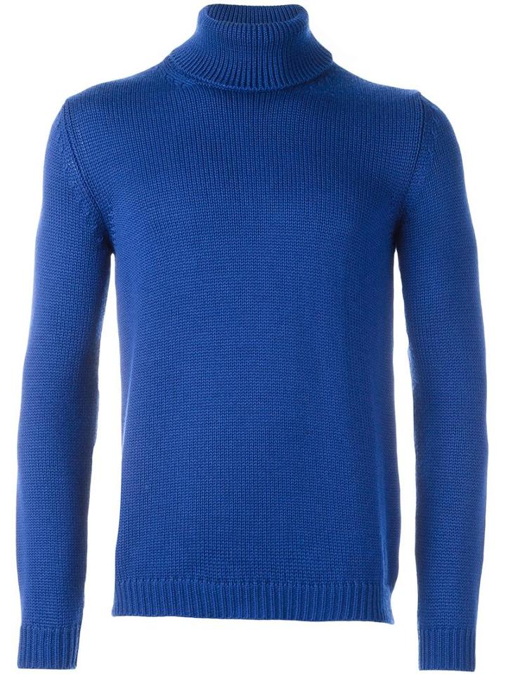 Roberto Collina Turtleneck Sweater, Men's, Size: 46, Blue, Merino
