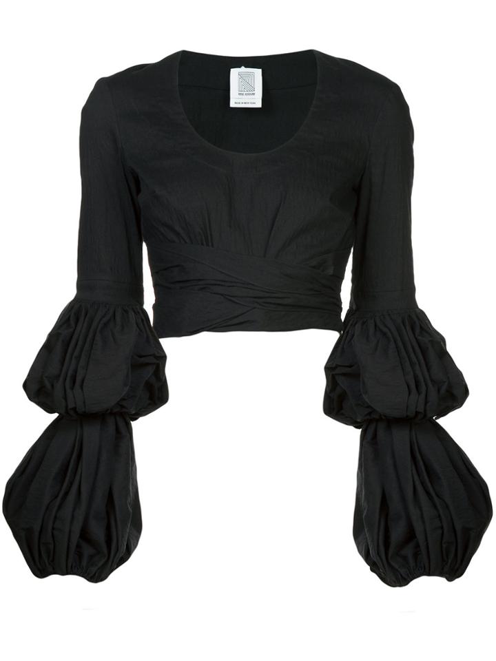 Rosie Assoulin Puff Sleeve Wrap Blouse - Black