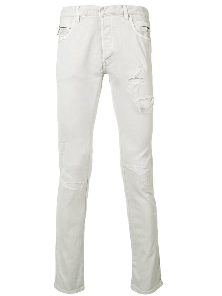 Balmain Distressed Slim Jeans, Men's, Size: 32, Grey, Cotton/polyurethane