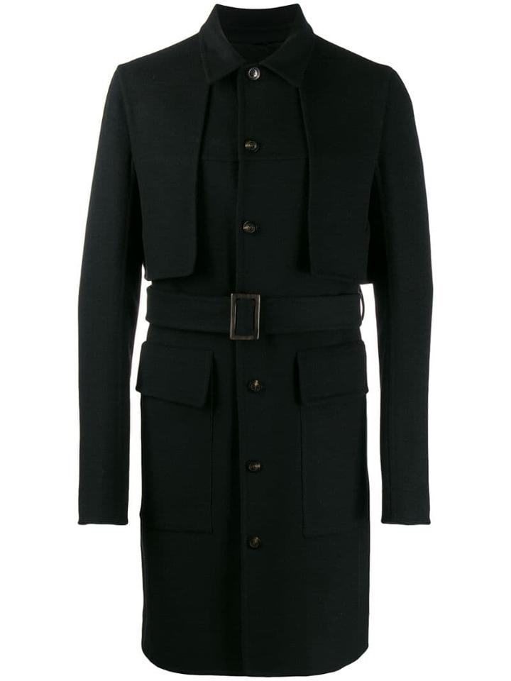 Rick Owens Belted Panelled Coat - Black
