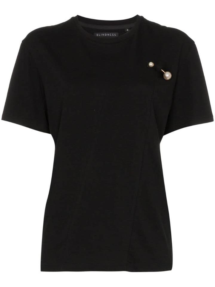 Blindness Faux-pearl Appliqué Cotton T-shirt - Black