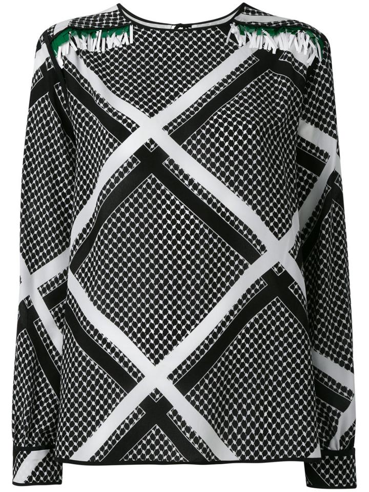 Msgm Chain Print Longsleeved Blouse, Women's, Size: 42, Black, Silk