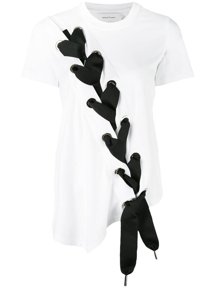 Marques'almeida - Lace-up T-shirt - Women - Cotton - S, White, Cotton