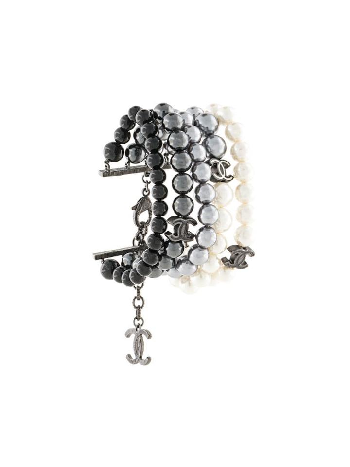 Chanel Pre-owned Faux Pearl Strings Cc Bracelet - Black