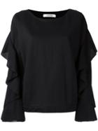 Dorothee Schumacher Ruffled Longsleeved Blouse, Women's, Size: 3, Black, Cotton/polyamide