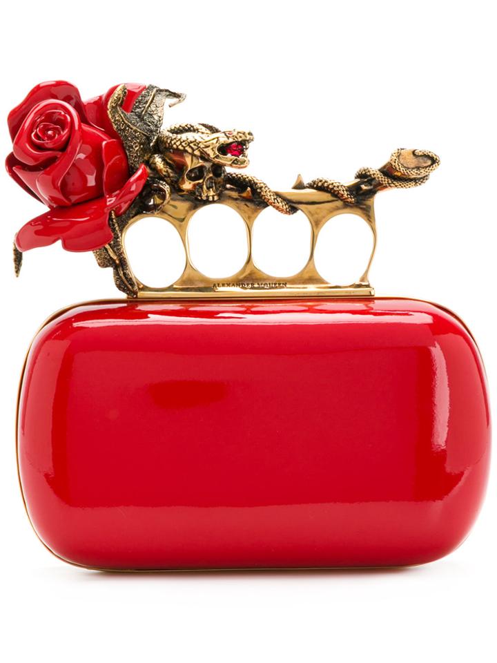 Alexander Mcqueen Knuckle Clasp Box Clutch - Red