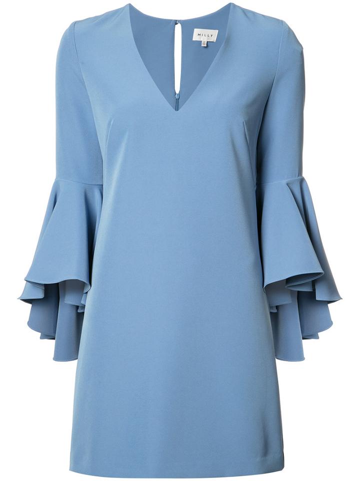 Milly Frill Sleeve Mini Dress, Women's, Size: 12, Blue, Polyester/spandex/elastane