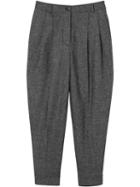 Burberry Belt Detail Wool Cashmere Tweed Tailored Trousers - Grey