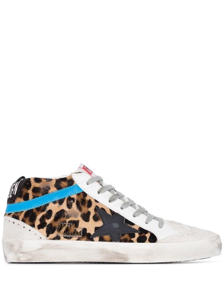Golden Goose Mid Star Leopard Print Sneakers - Brown