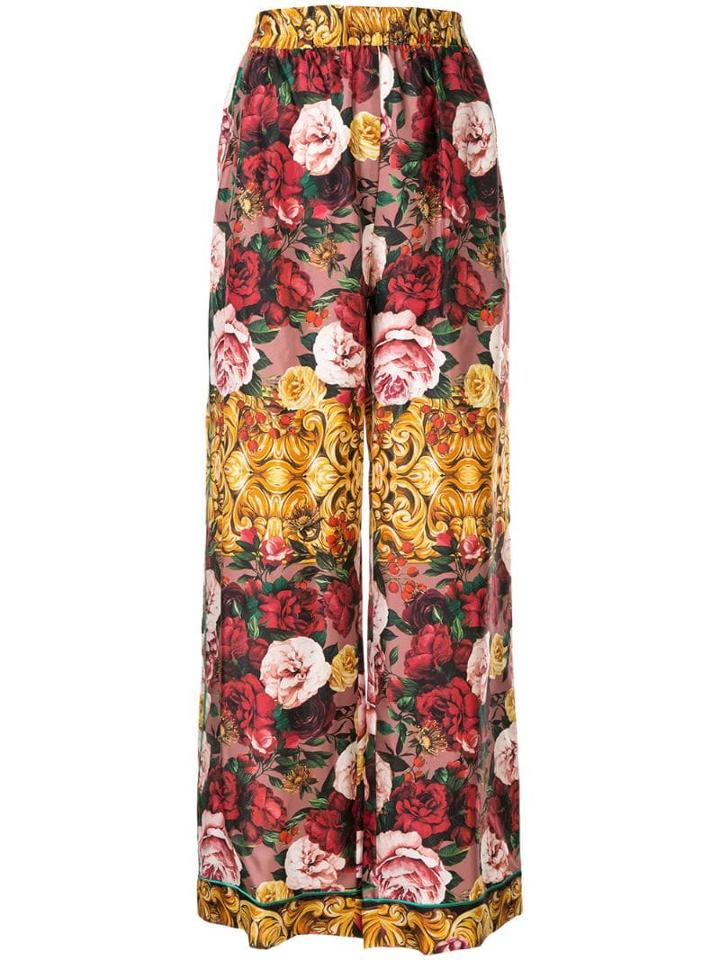 Dolce & Gabbana Baroque Rose Print Palazzo Trousers - Multicolour