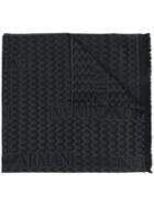 Emporio Armani Zig-zag Logo Knit Scarf - Black